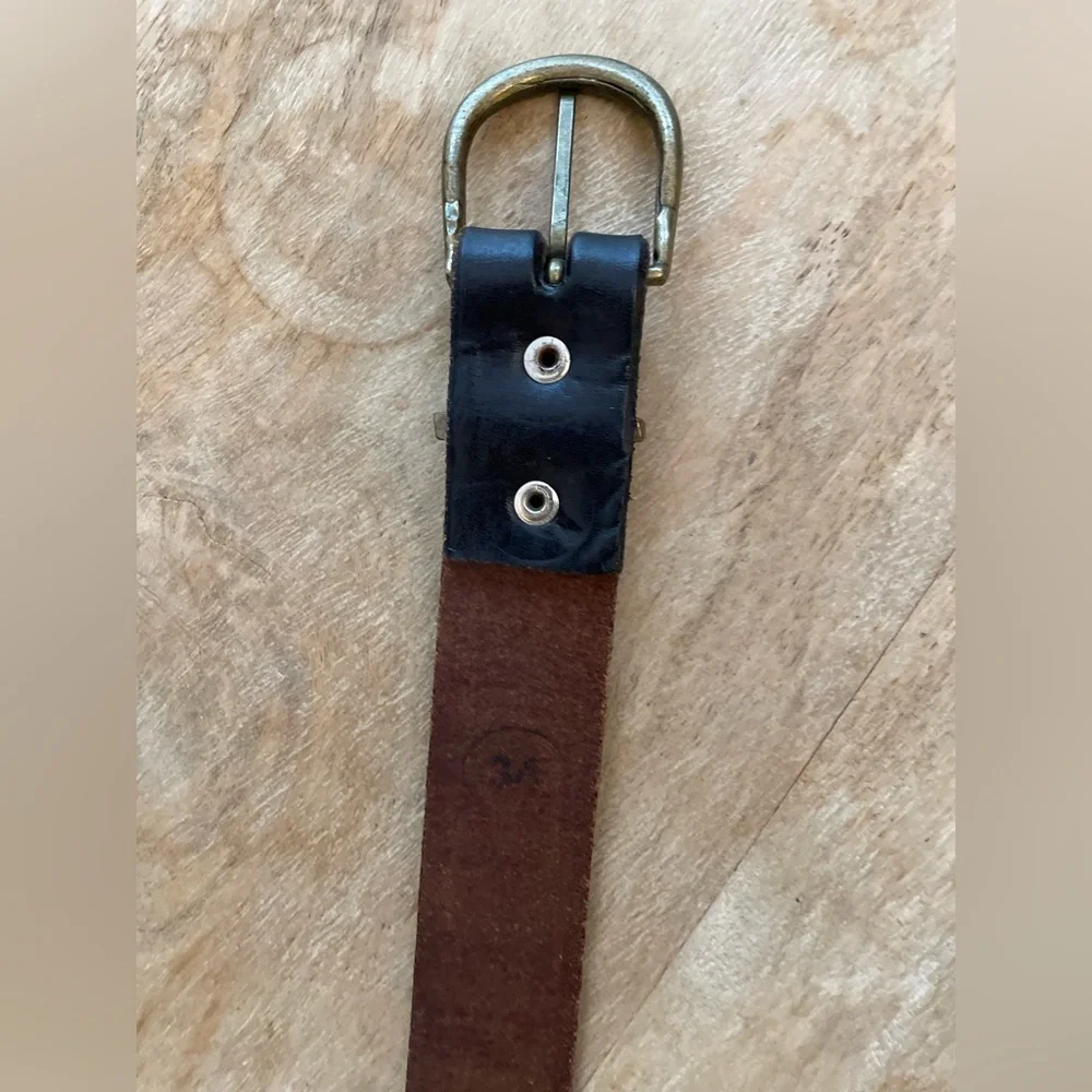 Vintage Colorful Painted Leather Belt with Geometric Southwest Pattern Design